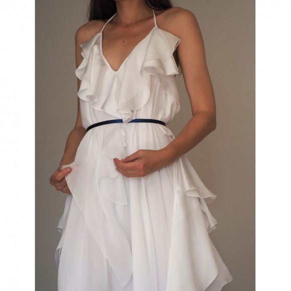 Long white dress with ruffles